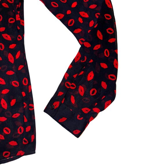 THE LIMITED | Red Lip Print Sheer Button-Down Blouse - Picture 4 of 5